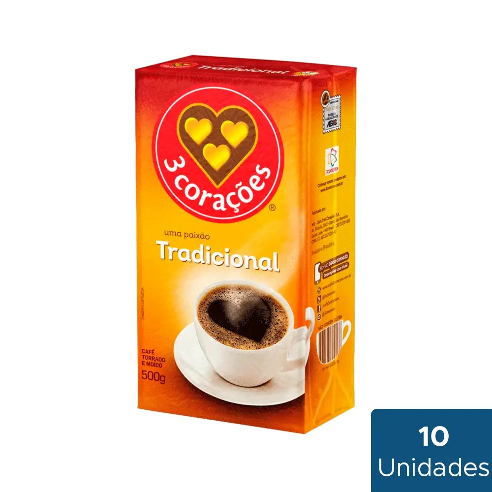 Café Tradicional á Vácuo 3 Corações 10 Unidades com 500g