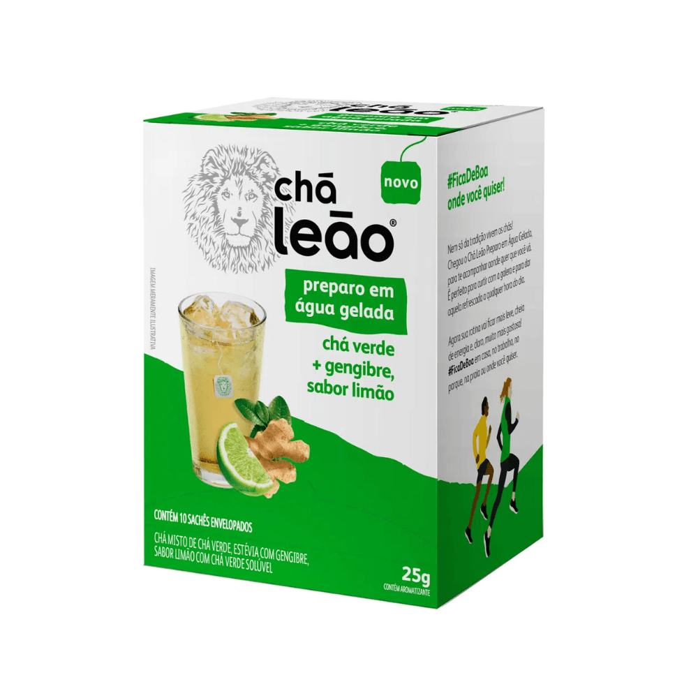 Chá Verde com Gengibre e Limão Leão 10 Sachês - Servido Gelado 25g