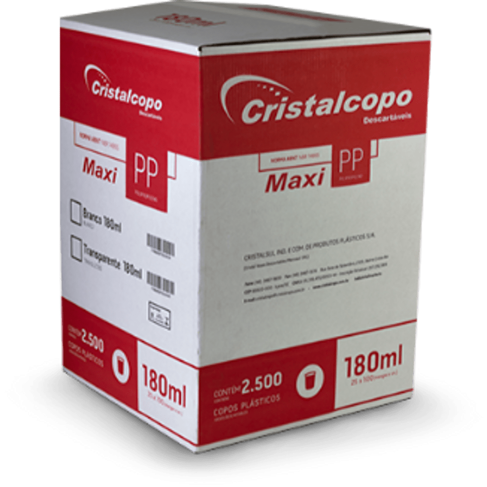 Copo Descartável 180ml Transparente Maxi PP Cristalcopo 2.500 Unid