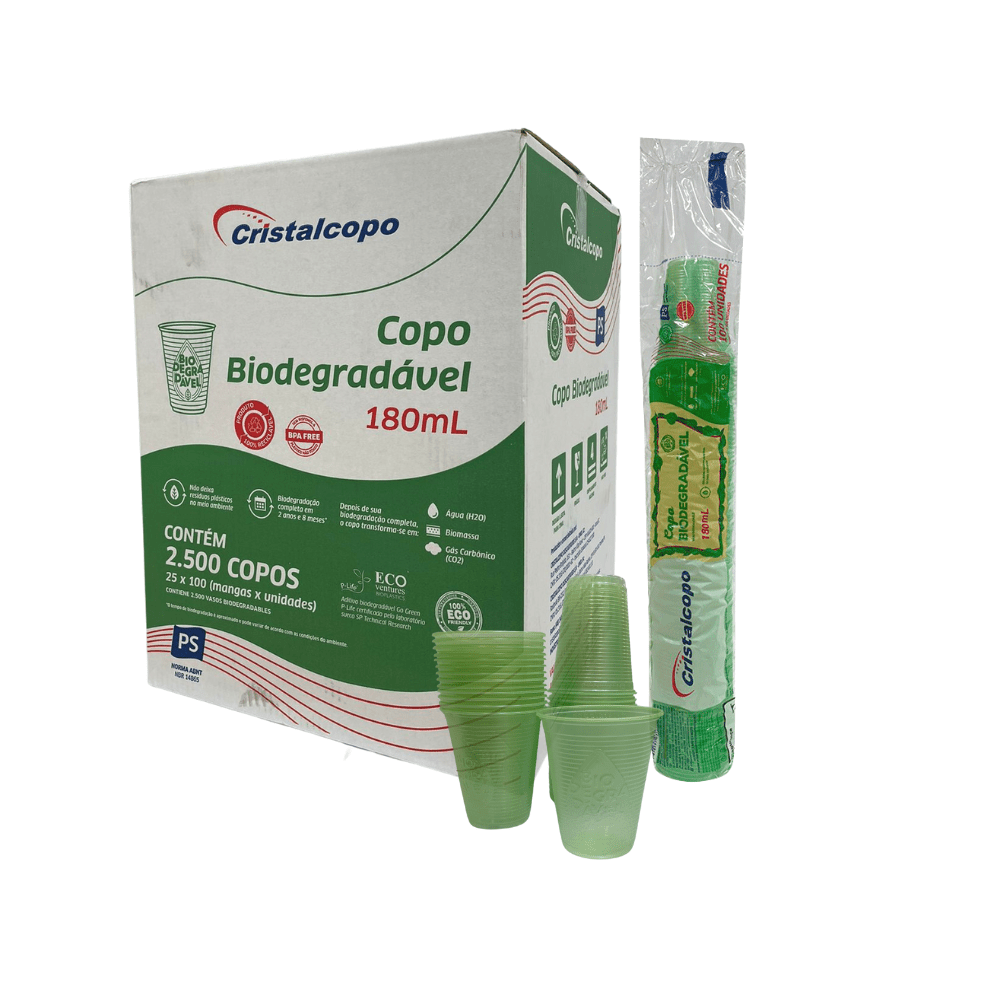 Copo Descartável 180ml Transparente Biodegradável Cristalcopo 2.500 Unid