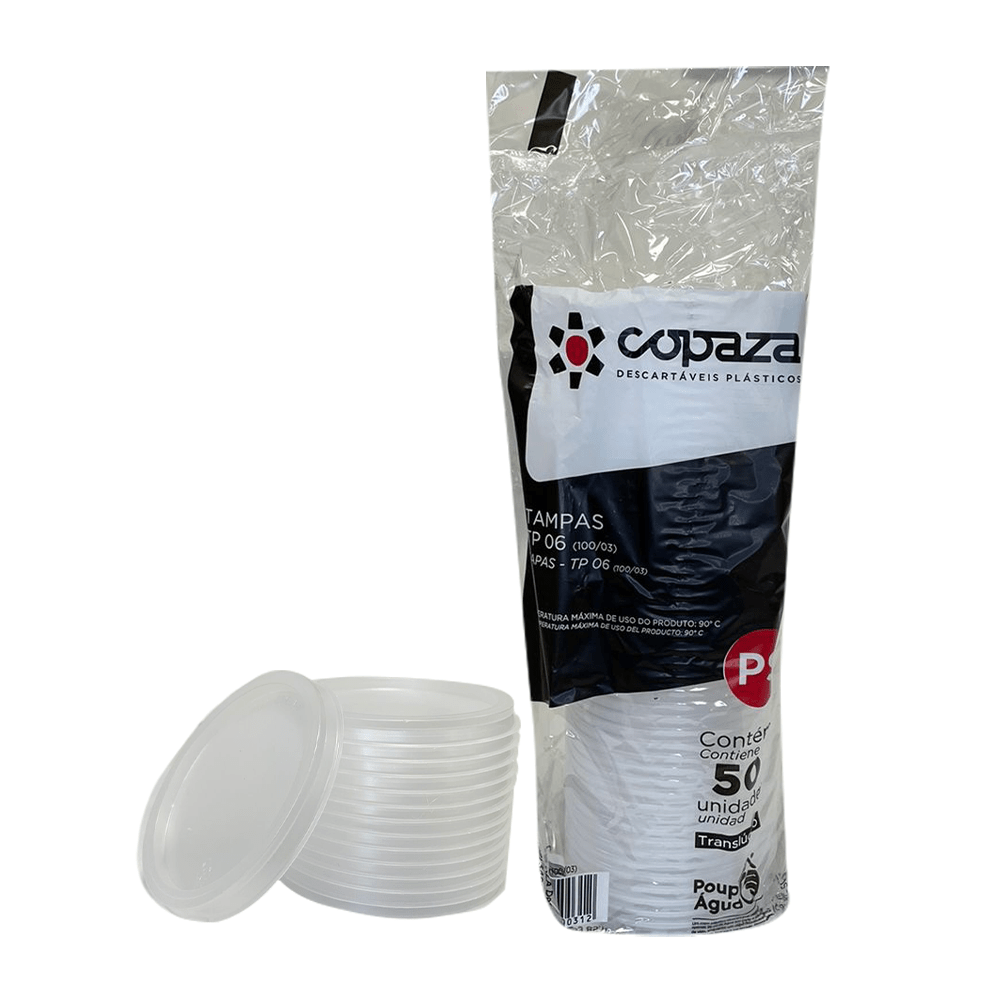 Tampa para Copos 100ml e Potes 75/100/120ml Copaza sem Furo 50 Unid TP06