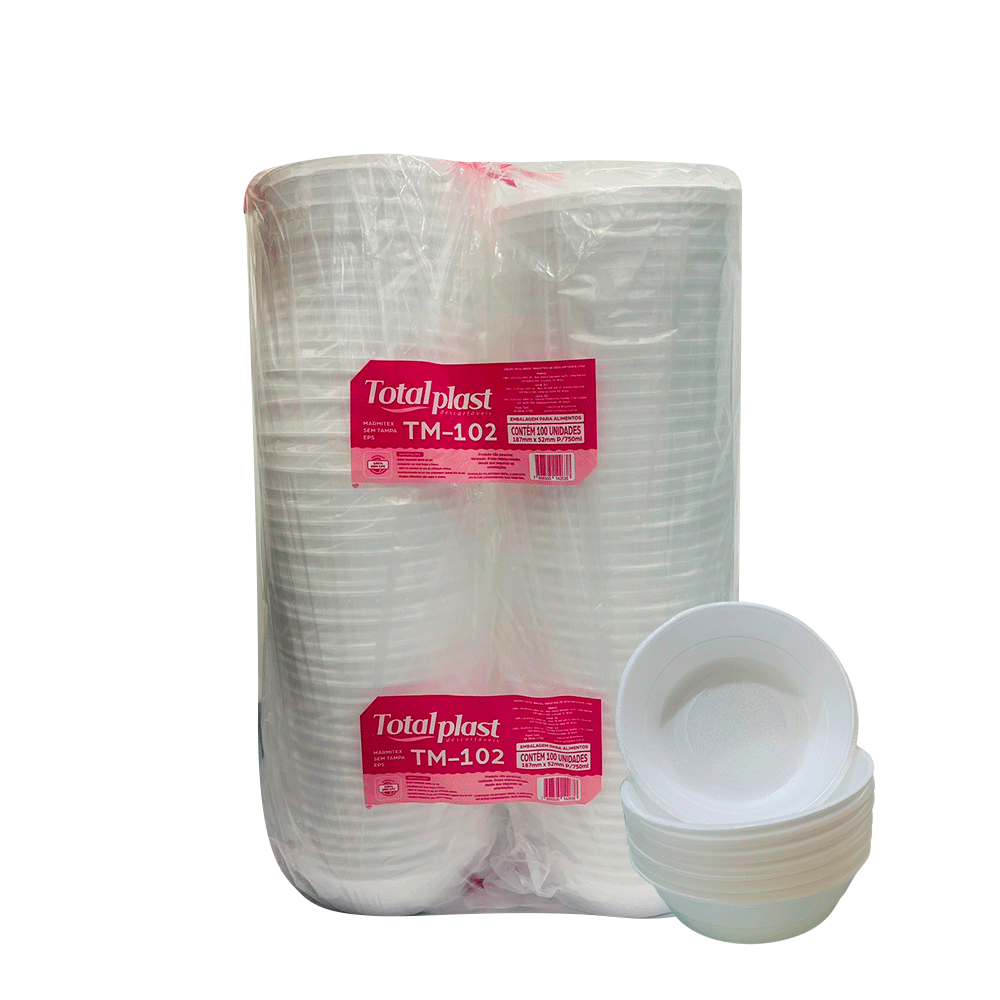 Marmitex de Isopor 750ml sem Tampa Totalplast 100 Unid 18x5cm