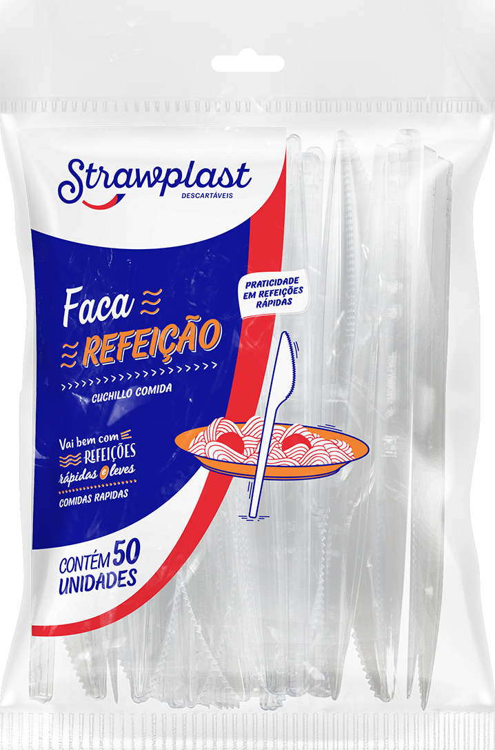 Faca para Refeição 16,4cm Branca Reforçada Strawplast 10 Pacotes com 50 unidades cada