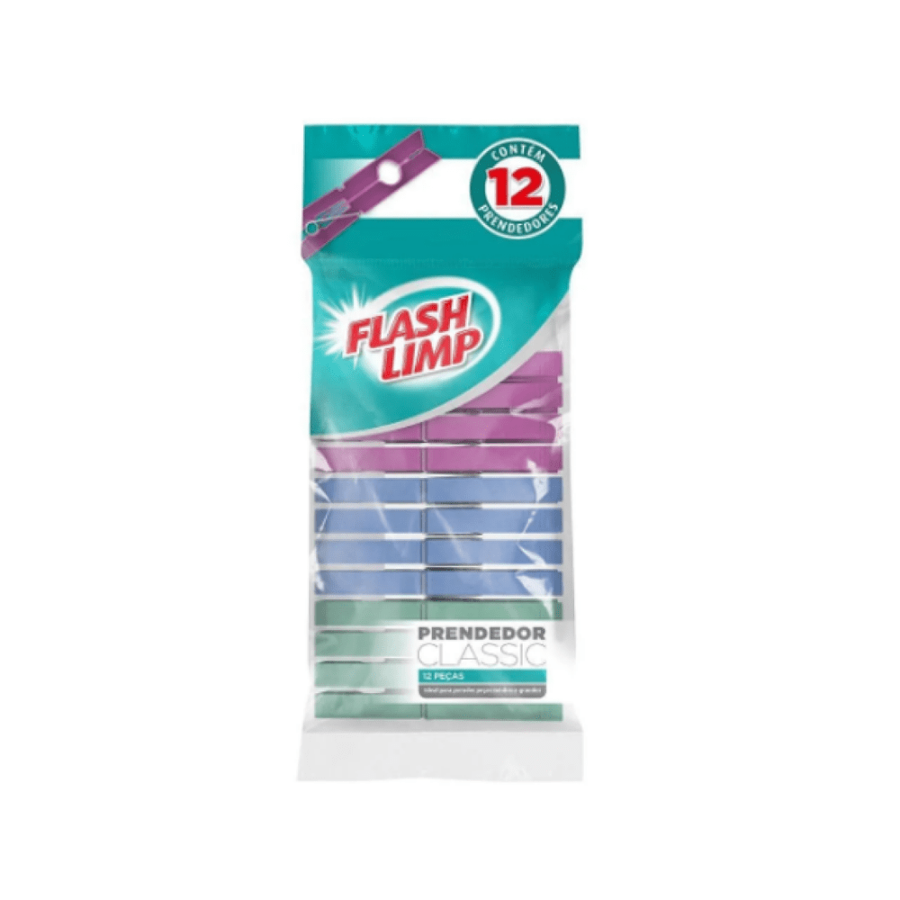 Prendedor para Roupa de Plástico Flash Limp Classic com 12 Unidades