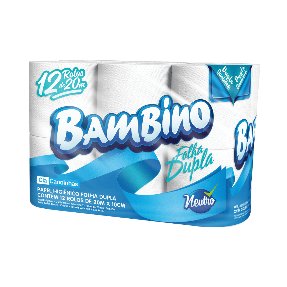 Papel Higiênico Bambino 12 Rolos de 20 Metros Folha Dupla