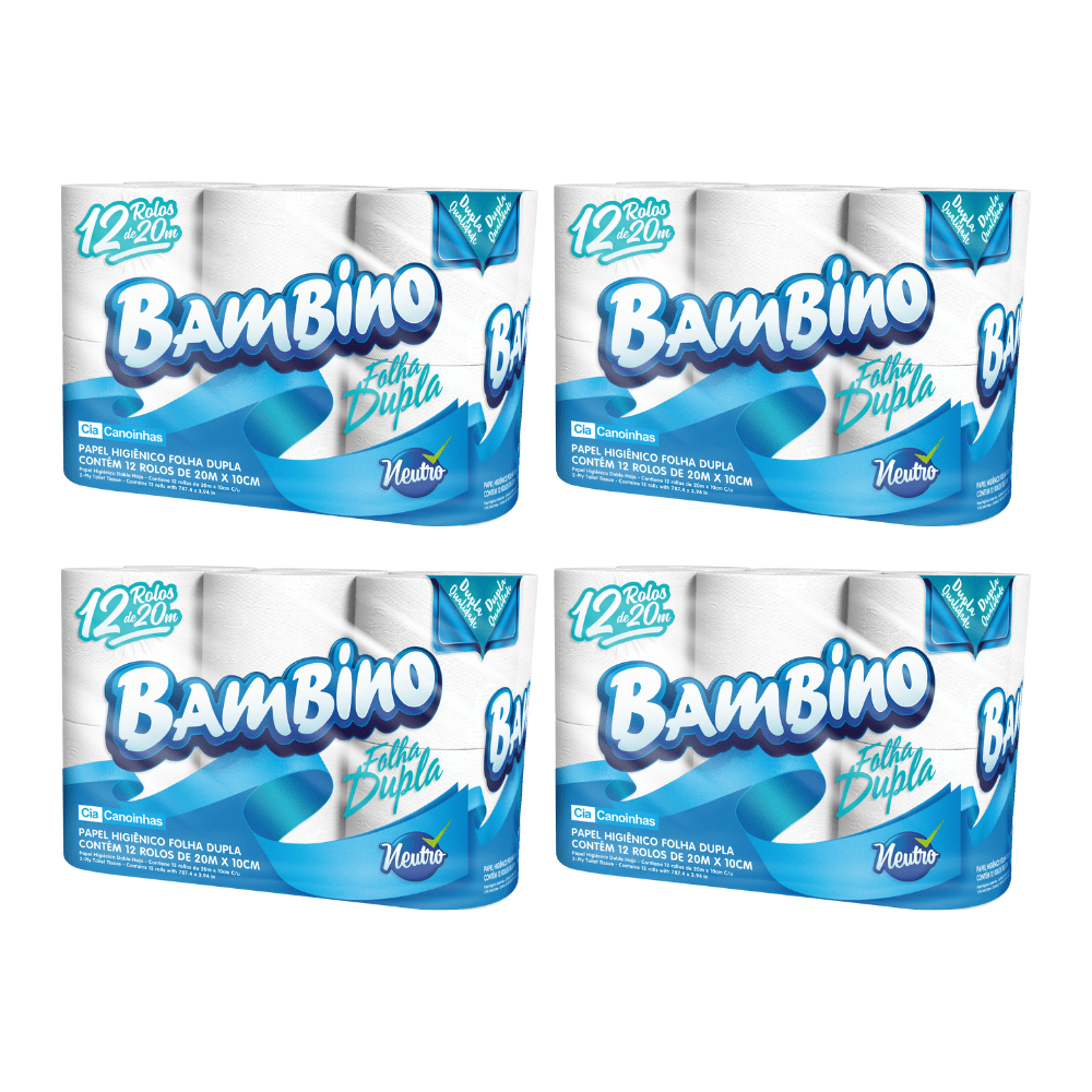 Papel Higiênico Bambino 8 Pacotes com 12 Rolos de 20 Metros Folha Dupla