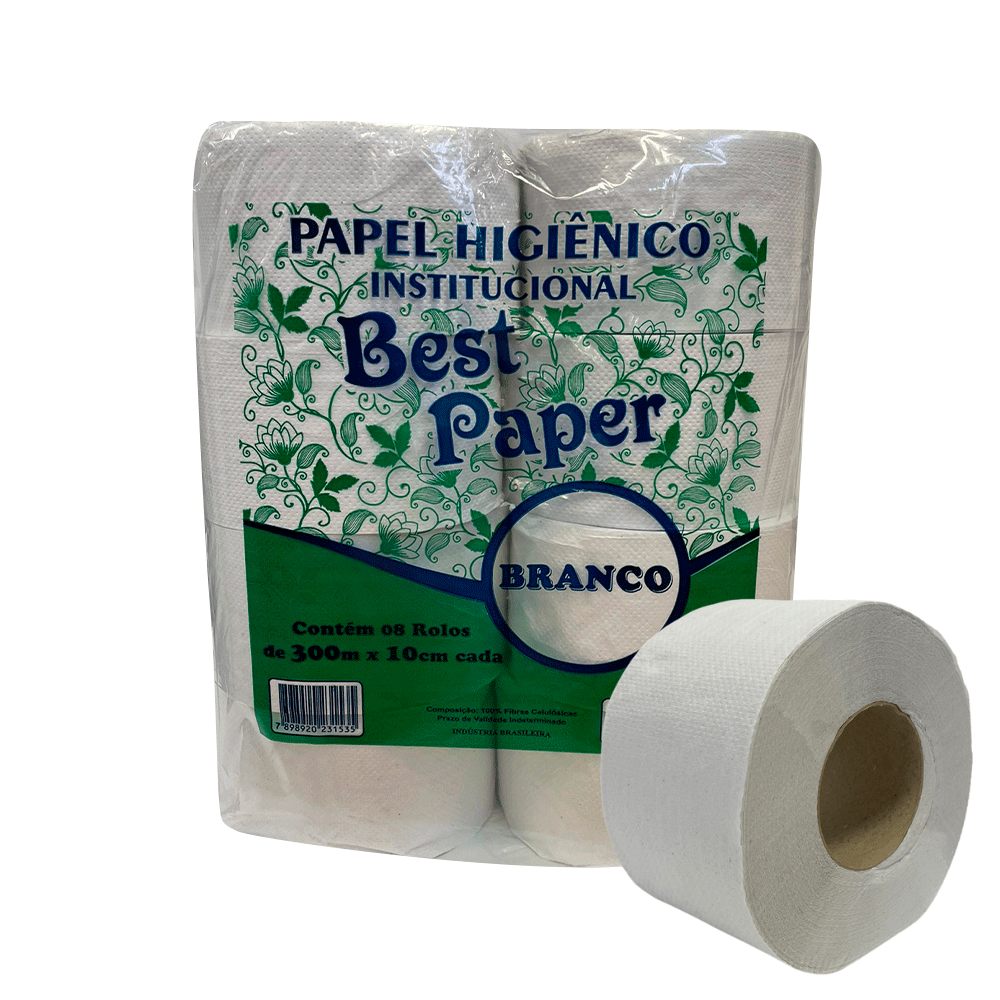 Papel Higiênico Best Paper c/ 8 rolos de 300m Folha Simples