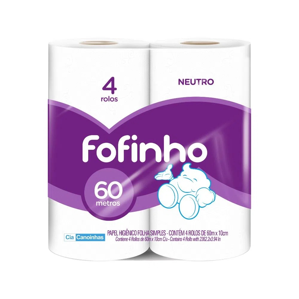 Papel Higiênico Fofinho 4 Rolos de 60 Metros Folha Simples