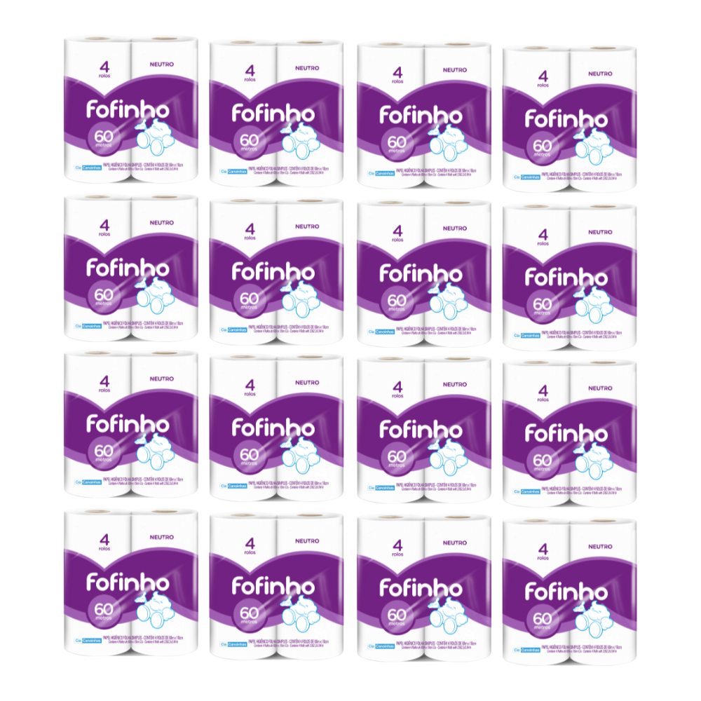 Papel Higiênico Fofinho 16 Pacotes com 4 Rolos de 60 Metros Folha Simples