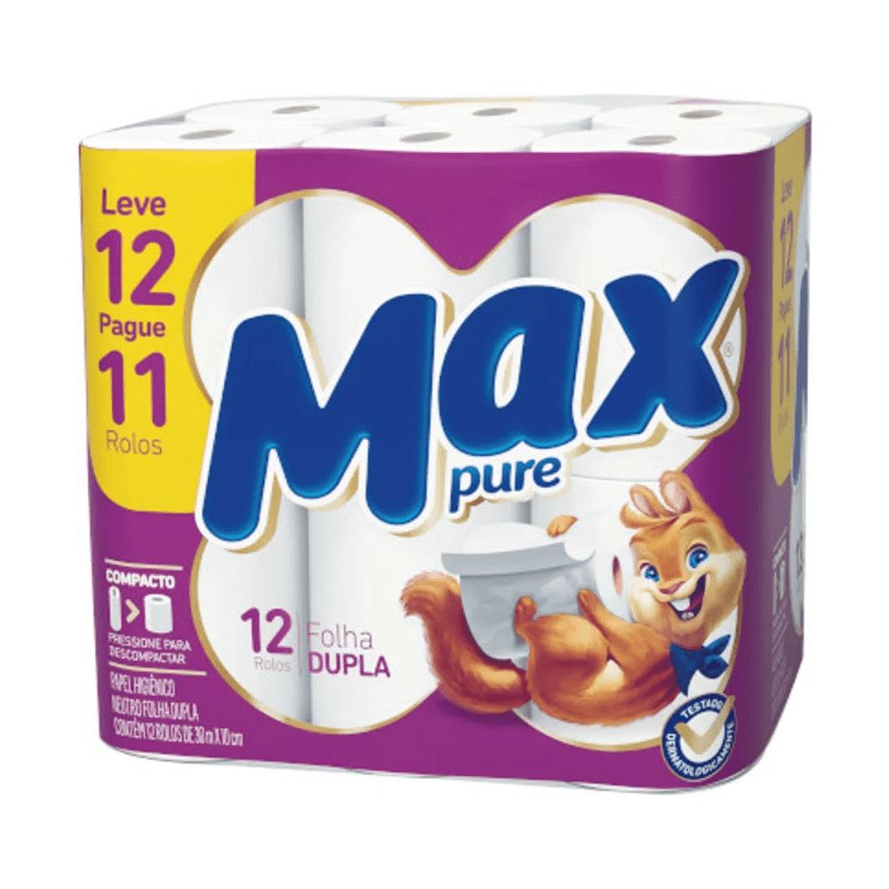 Papel Higiênico Max Pure 12 Rolos de 30 Metros Folha Dupla