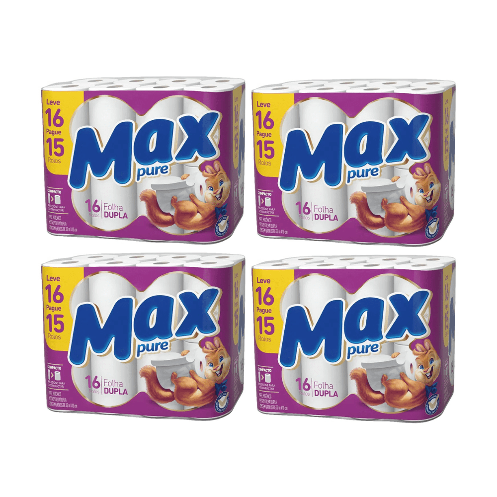 Papel Higiênico Max Pure 4 Pacotes com 16 Rolos de 30 Metros Folha Dupla