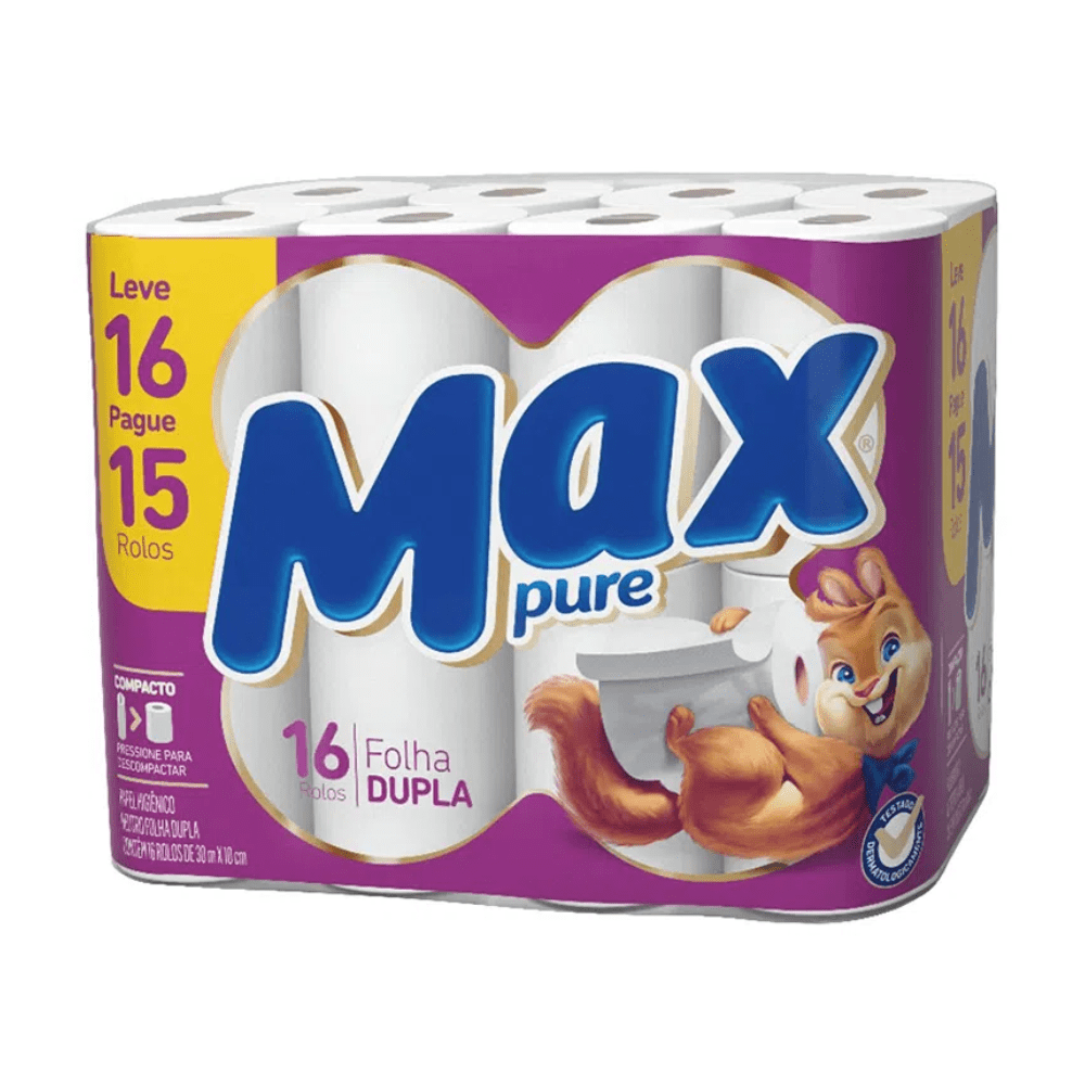 Papel Higiênico Max Pure 16 Rolos de 30 Metros Folha Dupla