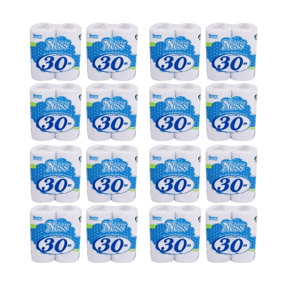 Papel Higiênico Ness 16 Pacotes com 4 Rolos de 30 Metros Folha Simples