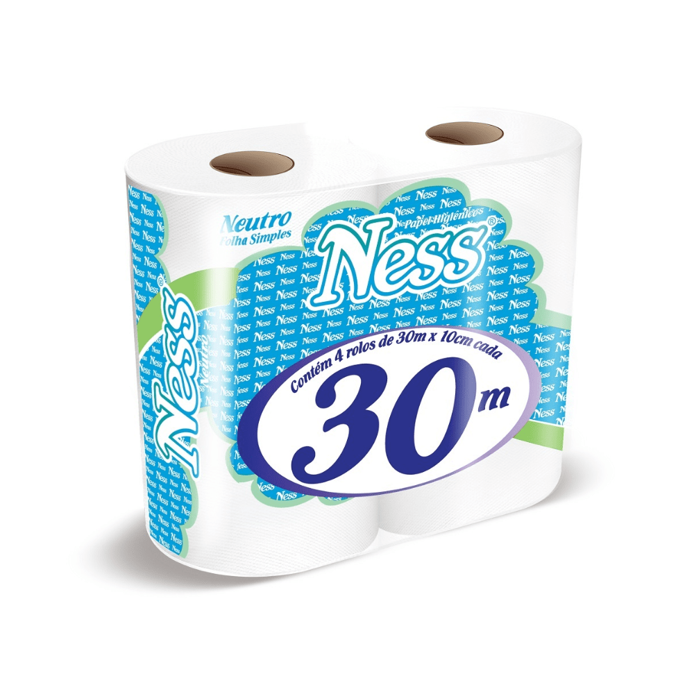 Papel Higiênico Ness 4 Rolos de 30 Metros Folha Simples