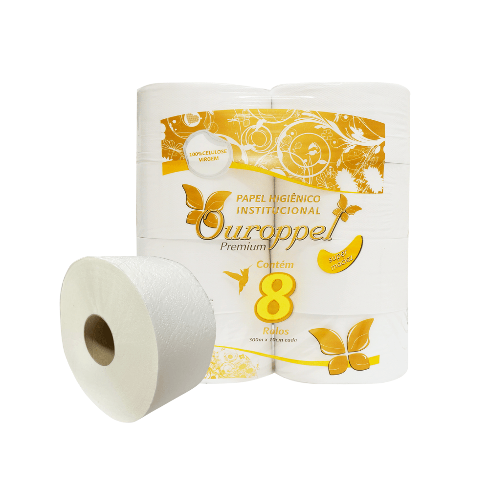 Papel Higiênico Ouroppel 8 Rolos de 300m 10cm Folha Simples