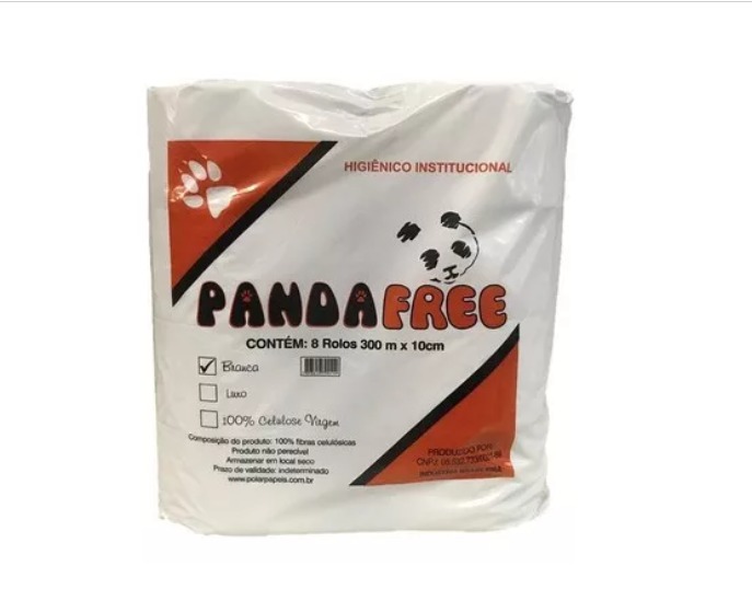 Papel Higiênico Luxo Panda Free 8 Rolos 300m Folha Simples