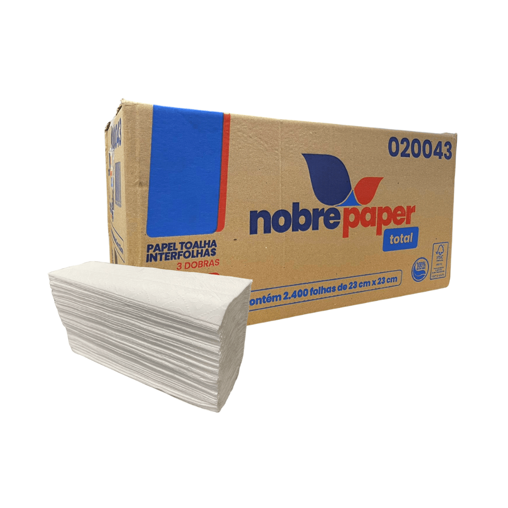 Papel Toalha Interfolha Nobre 3 Dobras 2.400 Folhas Simples 22,5x22,5cm