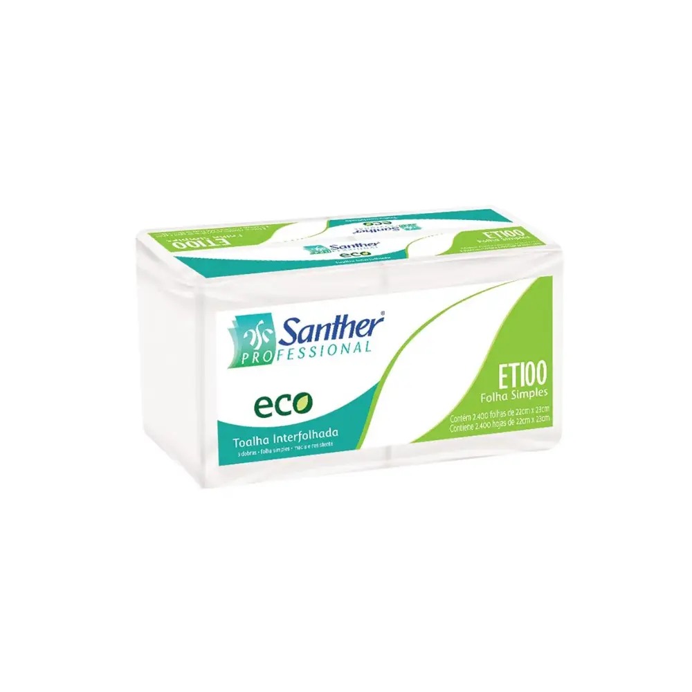 Papel Toalha Interfolha Santher Eco 3 Dobras 2.400 Folhas Simples 22x23cm