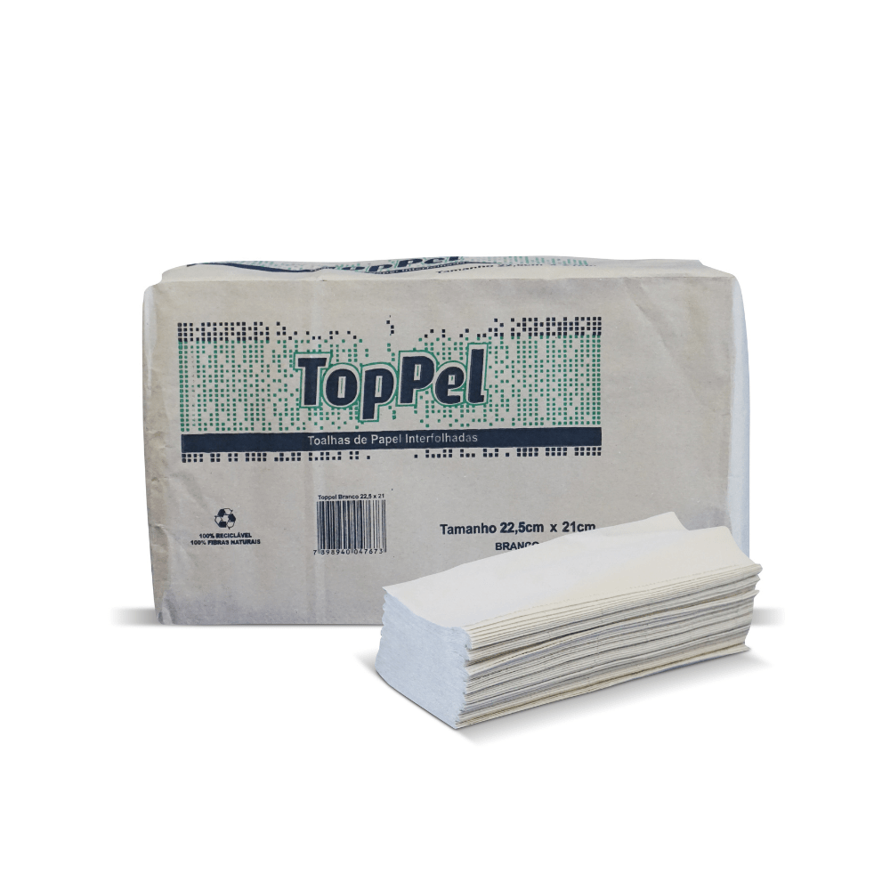 Papel Toalha Interfolha Toppel 2 Dobras Folha Simples  22,5x21 cm 750g